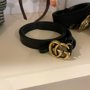 Gucci logo belt black in leather and bronze hardware